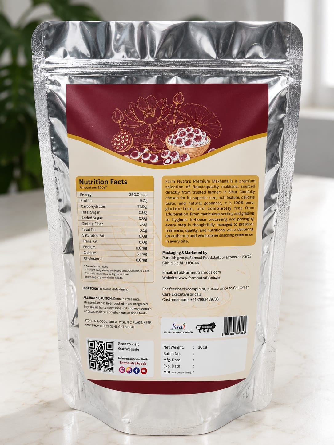 FarmNutra Premium Makhana 100g pack of 2